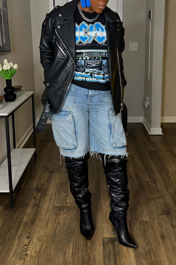 Retro Pocket Distressed Denim Boot Pants