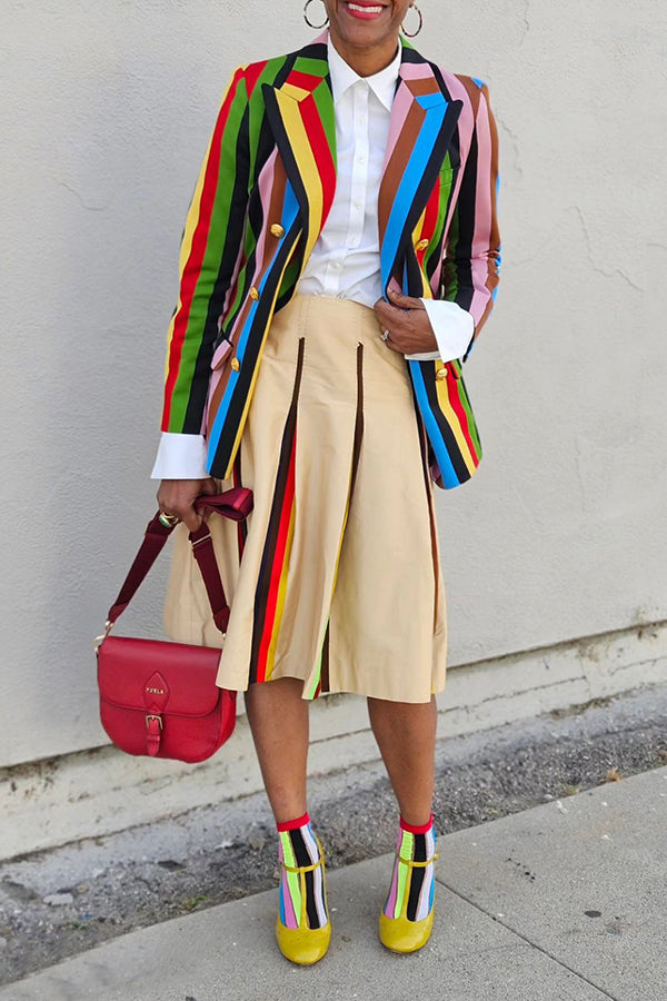 Stylish Colorful Striped Double Breasted Blazer Set