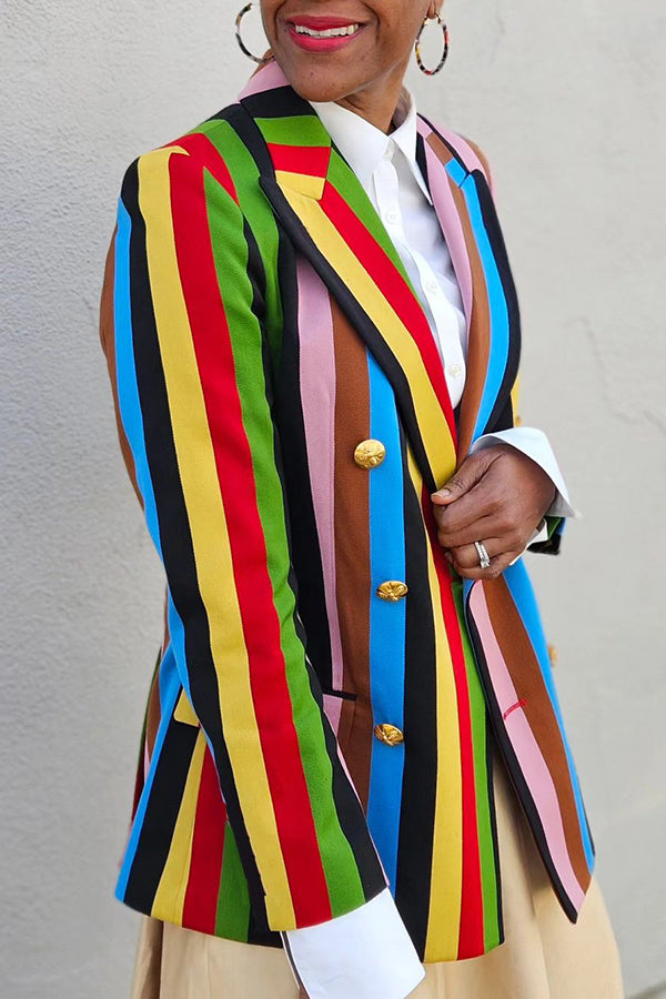 Stylish Colorful Striped Double Breasted Blazer Set