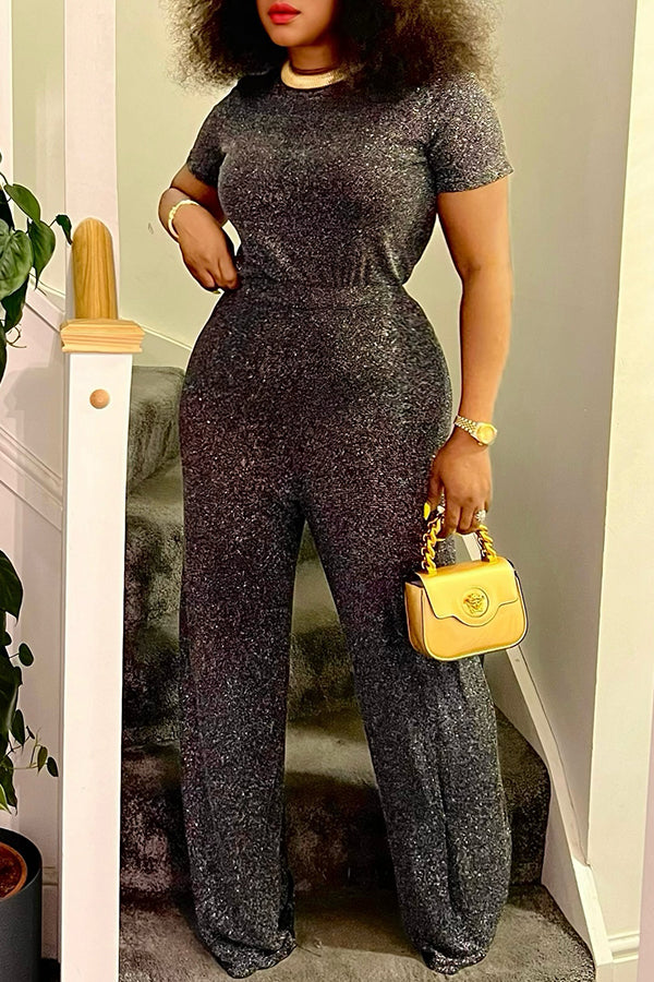 Gorgeous Round Neck Glitter Jumpsuit