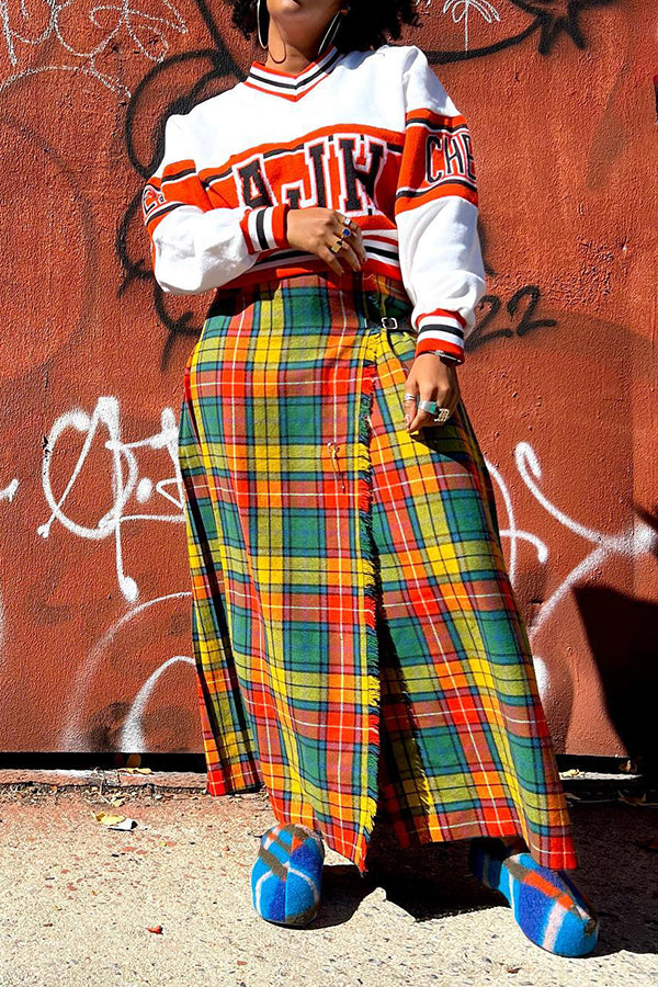 Stylish Asymmetrical Design Plaid Skirt