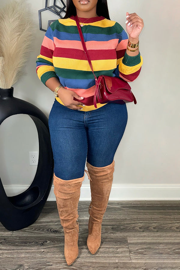 Cozy Colorful Striped Round Neck Sweater