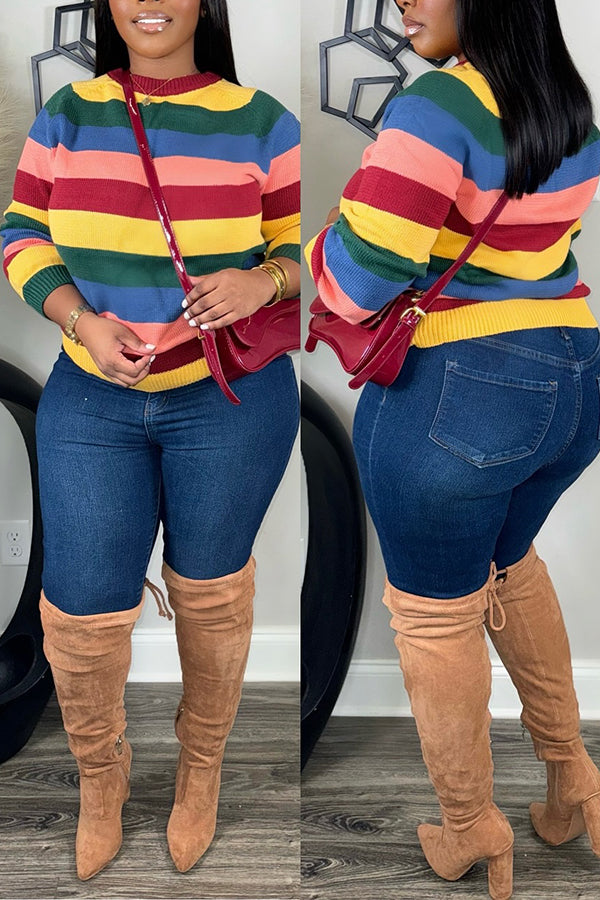 Cozy Colorful Striped Round Neck Sweater