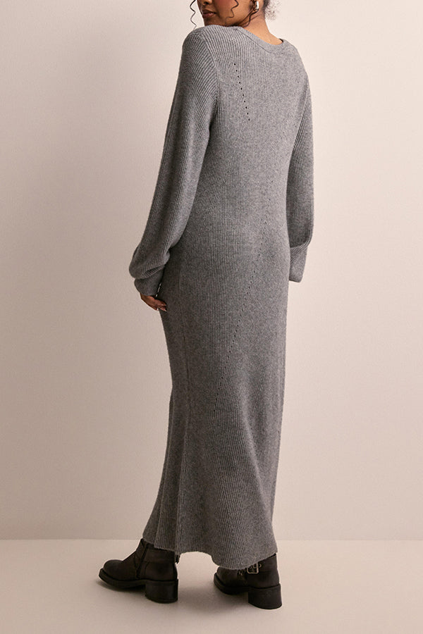 Cozy Rib-knit Round Neck Midi Dress