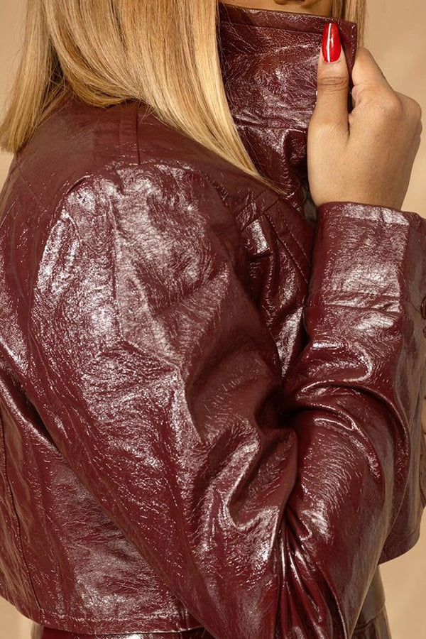 Chic Solid Color PU Leather Jacket