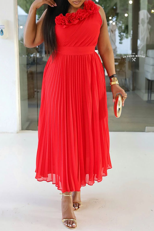 Classic Solid Rose Pleated Dress