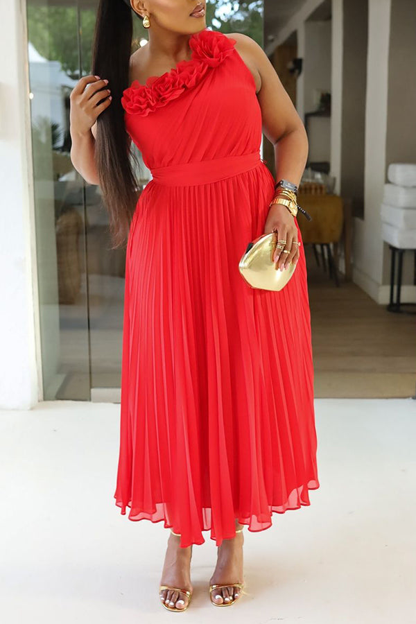 Classic Solid Rose Pleated Dress