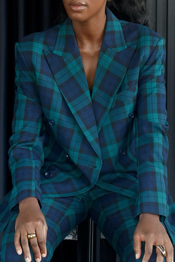 Classic Plaid Peak Collar Blazer & Pants Set