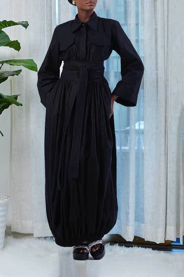 Vintage Button Up Solid Maxi Dress