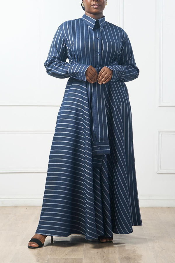 Vintage Striped Twist Front Maxi Dress