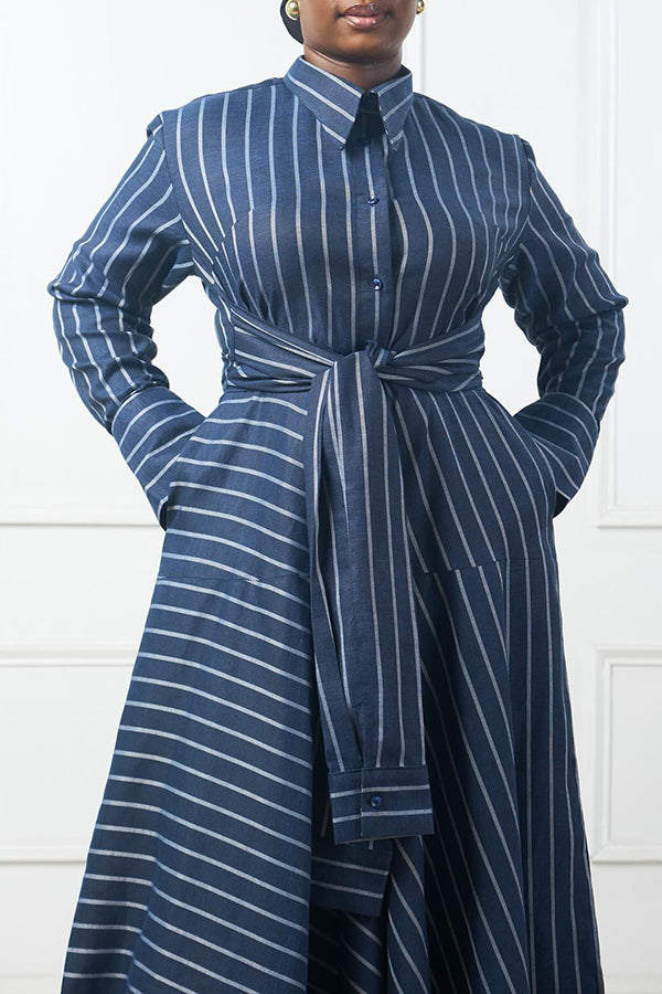 Vintage Striped Twist Front Maxi Dress