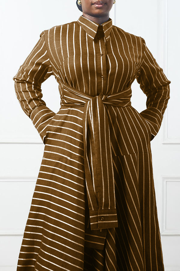 Vintage Striped Twist Front Maxi Dress