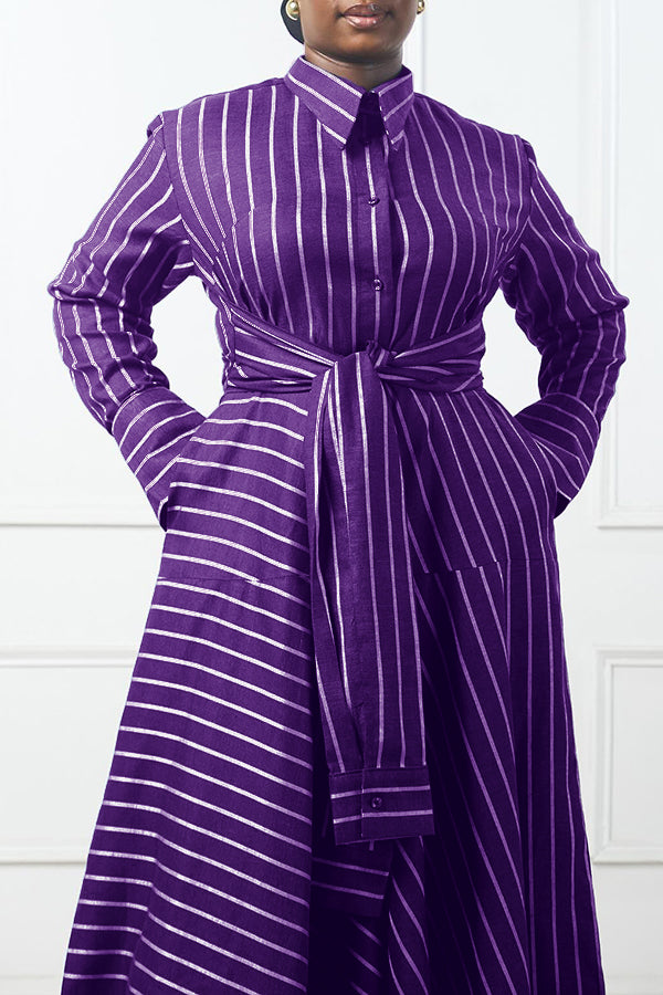 Vintage Striped Twist Front Maxi Dress