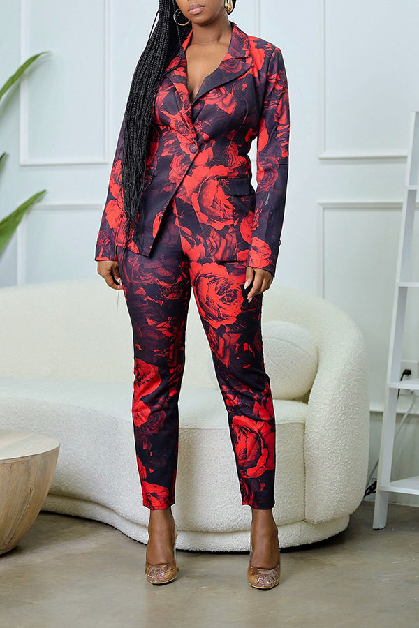 Vintage Floral Print Blazer & Pants Set