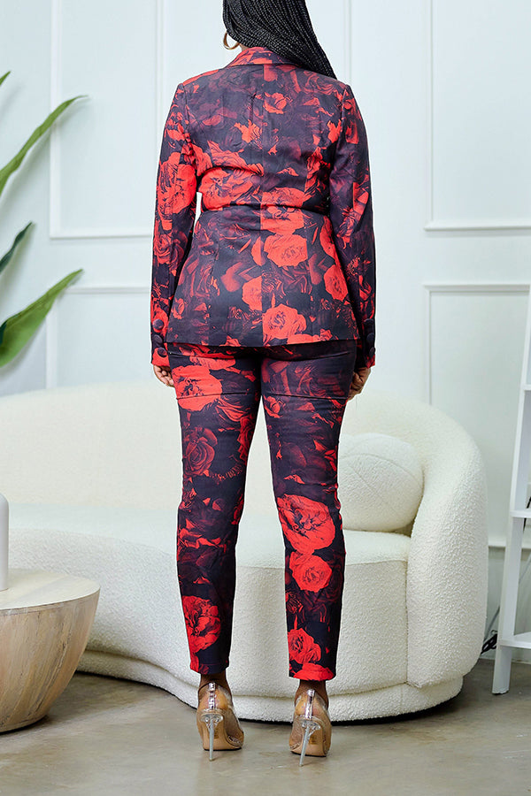 Vintage Floral Print Blazer & Pants Set