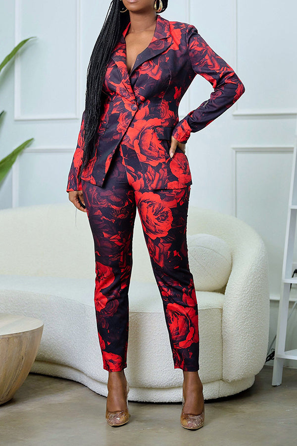 Vintage Floral Print Blazer & Pants Set