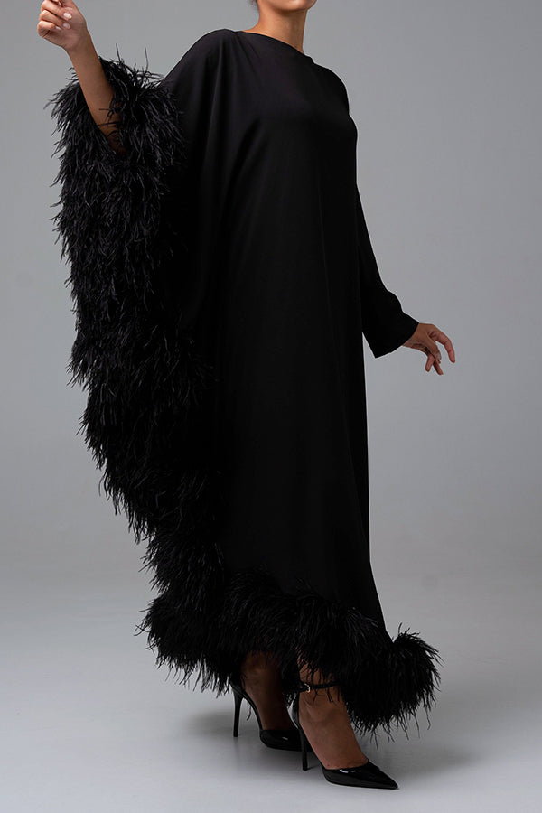 Elegant Asymmetrical Hem Feather Dress