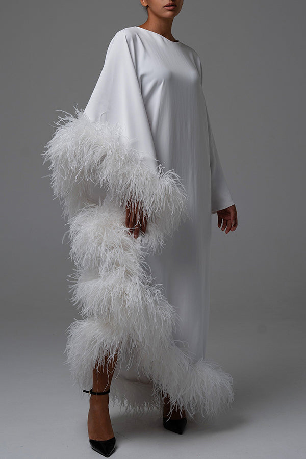 Elegant Asymmetrical Hem Feather Dress