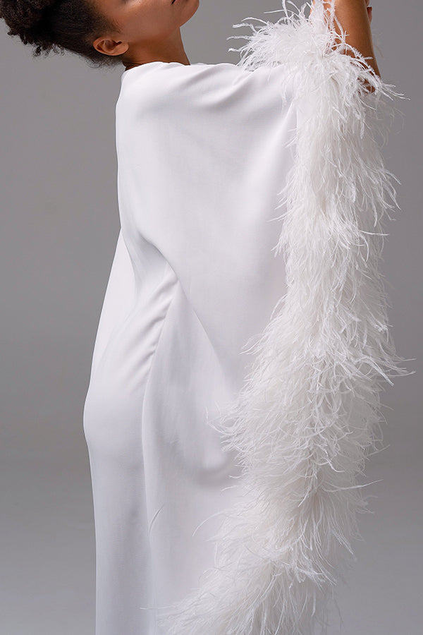 Elegant Asymmetrical Hem Feather Dress