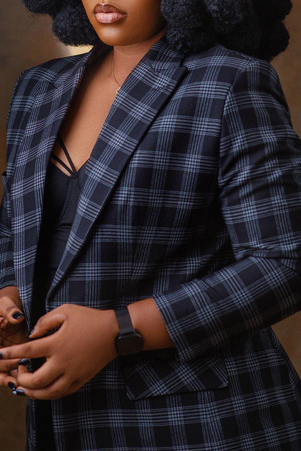 Casual Plaid Blazer & Pants Set