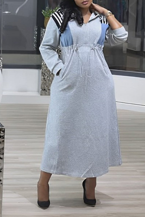 Casual Denim Patchwork Midi Dress