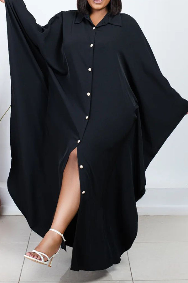 Cozy Loose Batwing Sleeve Shirt Dress