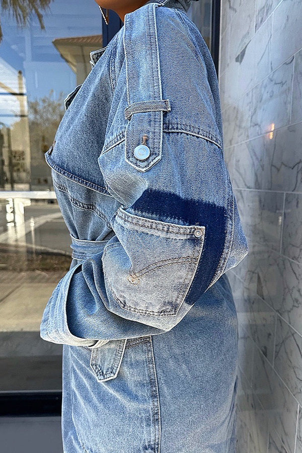 Classic Patched Pocket Denim Trench Coat