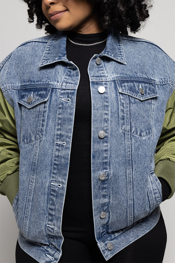 Stylish Nylon Sleeve Denim Jacket