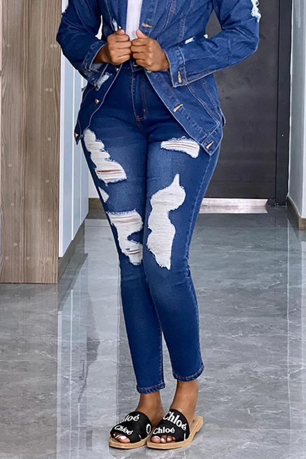 Stylish Bleach Wash Ripped Jeans