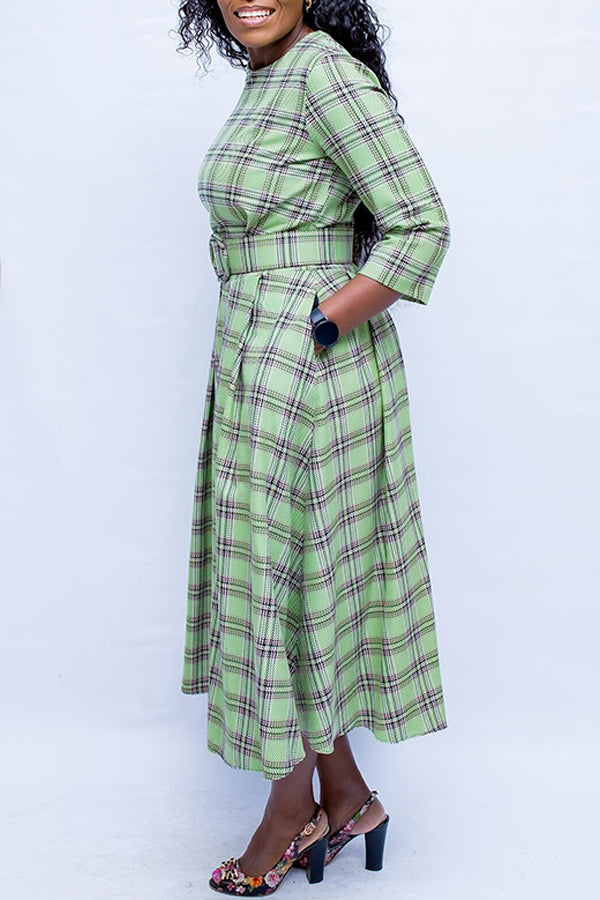 Casual Plaid Round Neck A-line Dress