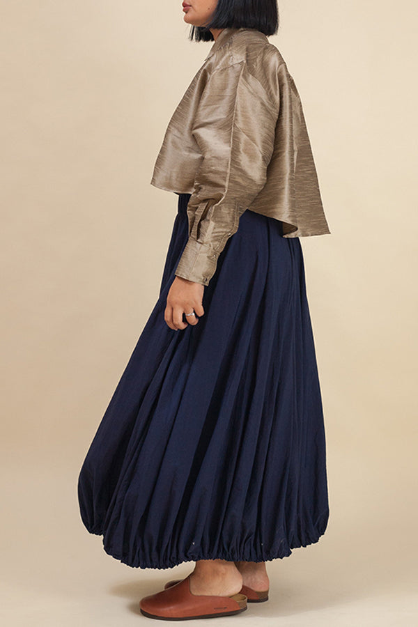 Stylish Balloon Hem Slant Pocket Long Skirt