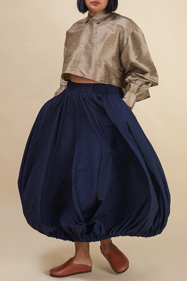 Stylish Balloon Hem Slant Pocket Long Skirt