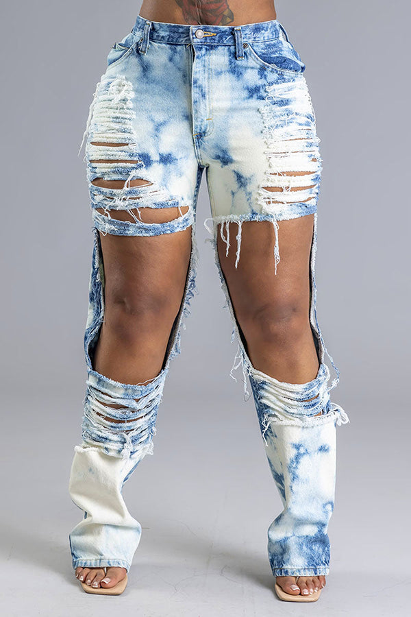 Casual Fashion Bleached Ripped Jeans