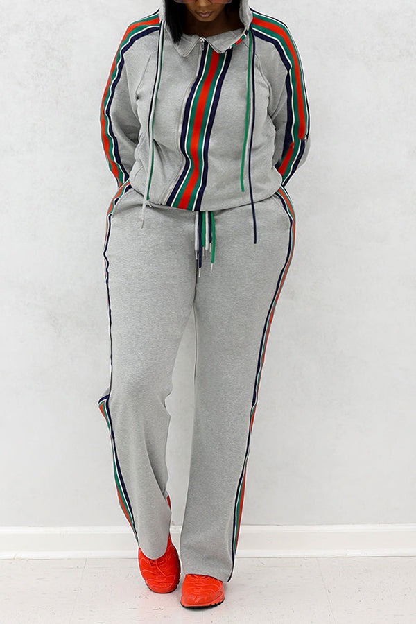 Colorful Striped Patchwork Sweatshirt & Joggers Set