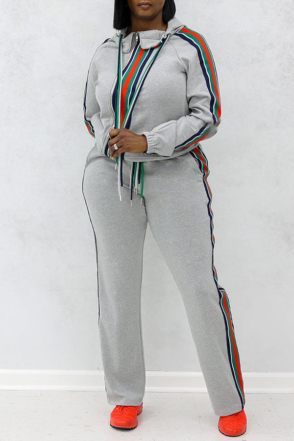 Colorful Striped Patchwork Sweatshirt & Joggers Set