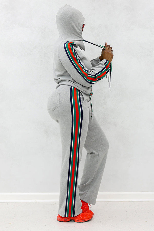 Colorful Striped Patchwork Sweatshirt & Joggers Set