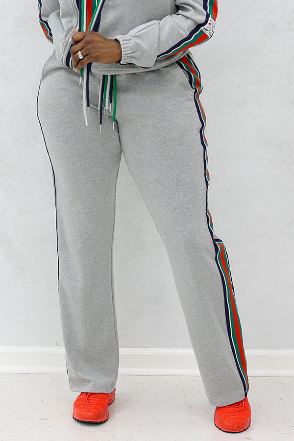 Colorful Striped Patchwork Sweatshirt & Joggers Set