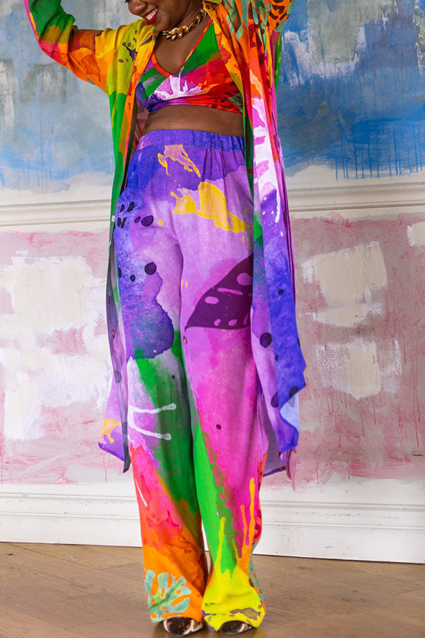 Unique Abstract Graffiti Print Top & Pants Set