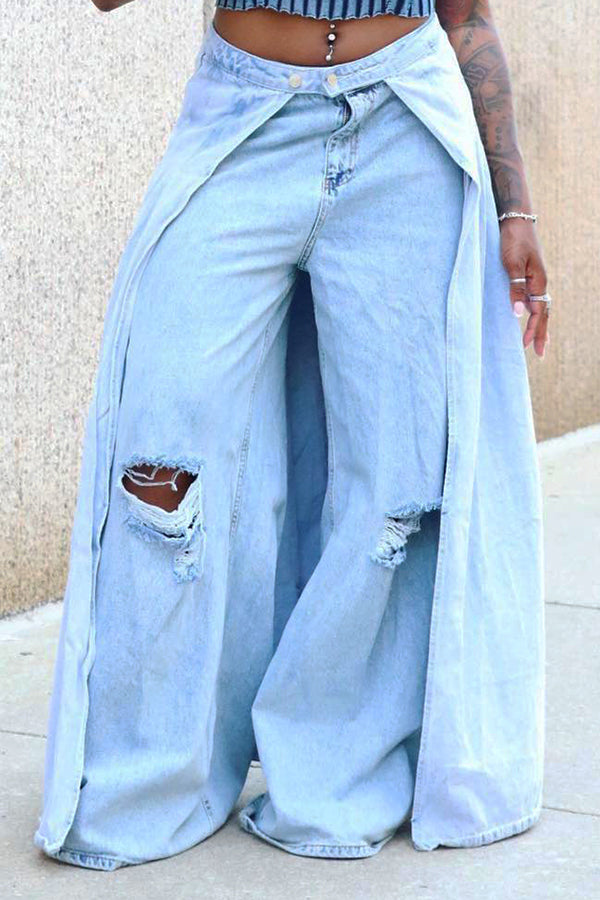 Stylish Ripped Wide Leg Jeans