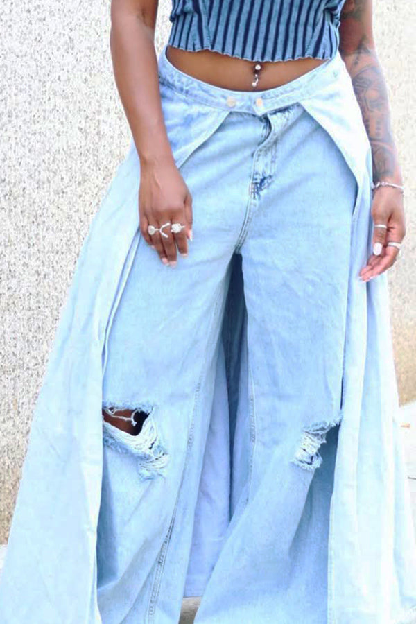 Stylish Ripped Wide Leg Jeans