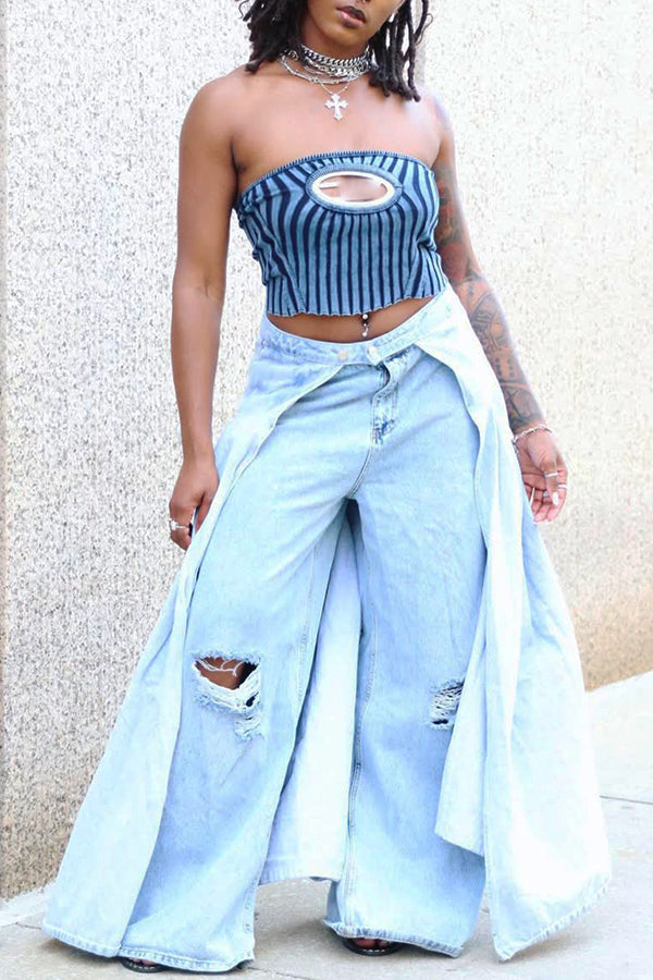 Stylish Ripped Wide Leg Jeans