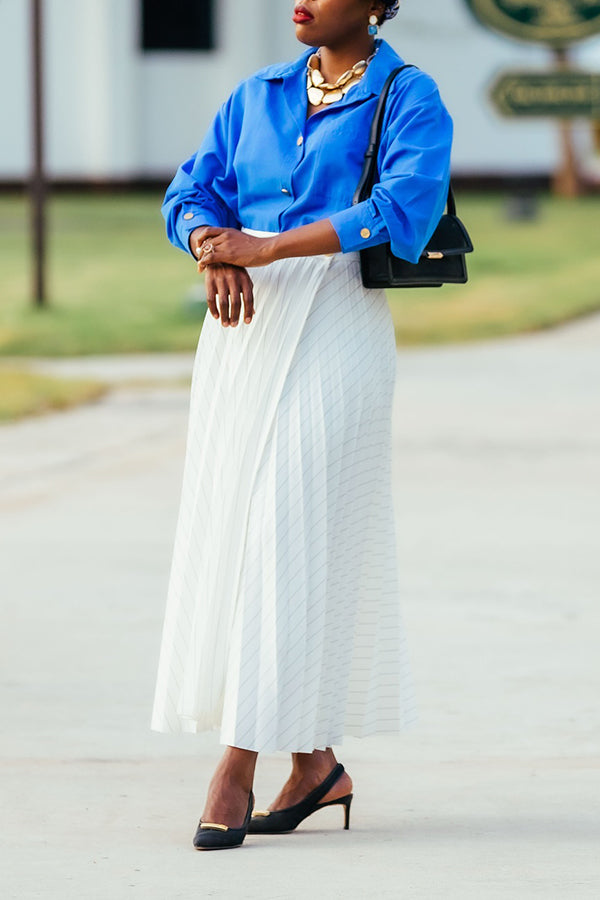 Elegant Striped Pleated Straight Skirt