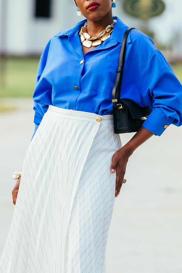 Elegant Striped Pleated Straight Skirt