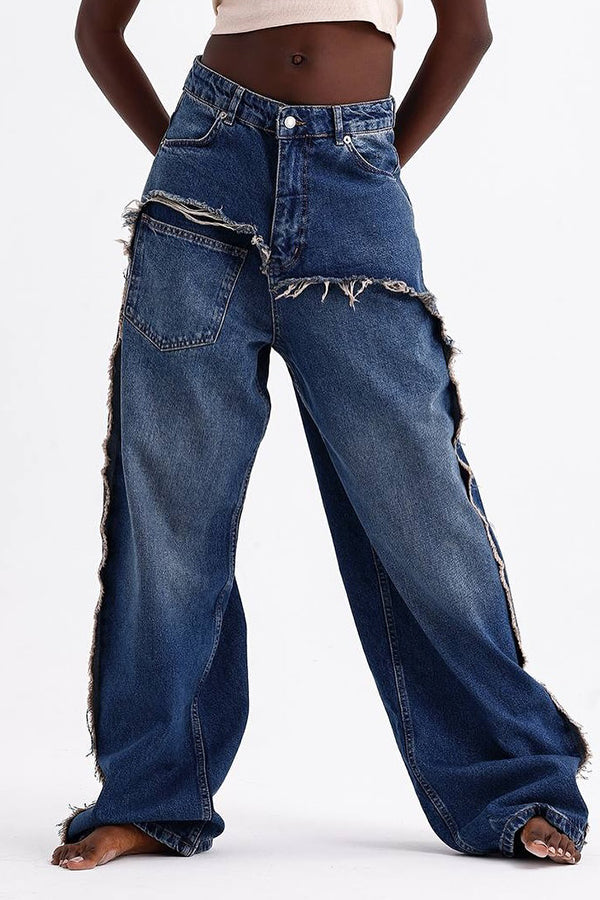 Stylish Raw Trim Straight Jeans