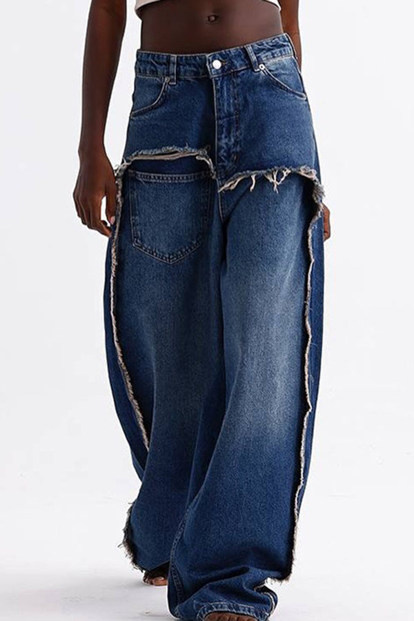 Stylish Raw Trim Straight Jeans