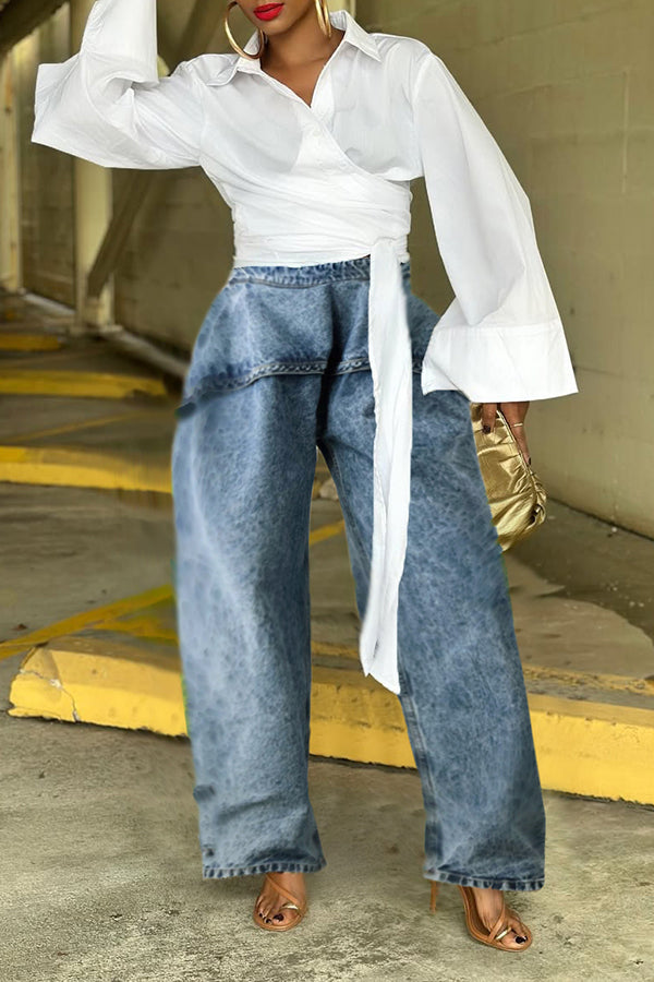 Chic Acid Wash Wide Leg Jeans