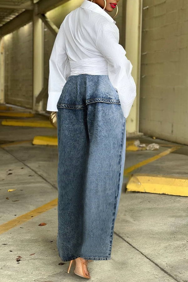 Chic Acid Wash Wide Leg Jeans