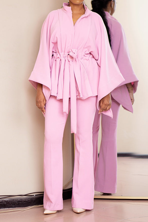 Spring Classic Drawstring Waist Kimono & Pants set