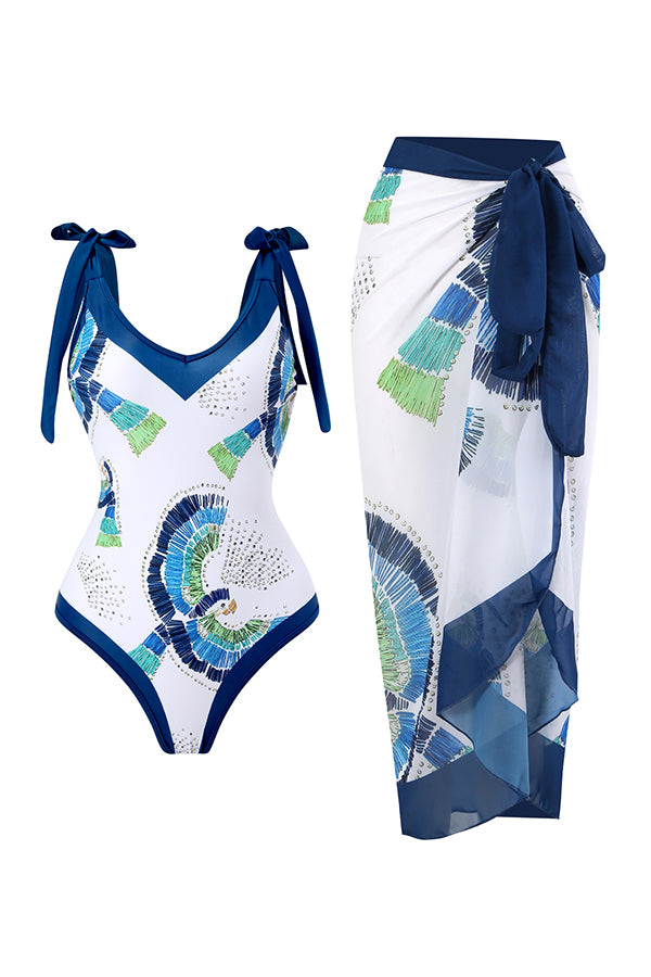 Stylish One-Piece Swimsuit & Cover-Up Skirt Set