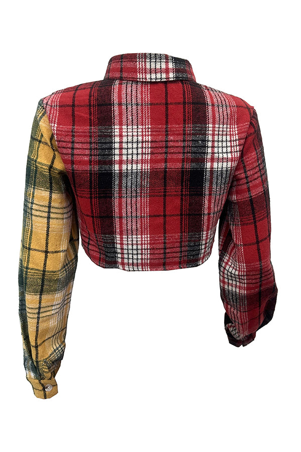 Plaid Dual Flap Pocket Crop Shacket